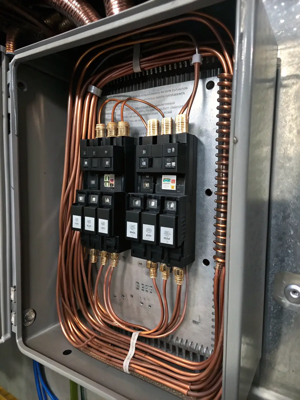 A clean and organized electrical panel upgrade in a home, highlighting Calispark Electric's expertise in panel upgrades.